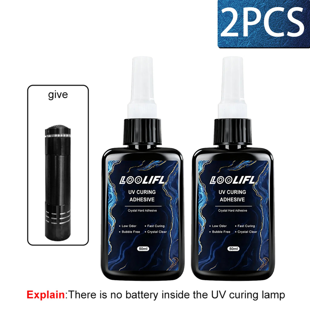 50g New High-Strength UV Glue Curing Resin Adhesive (Equipped With UV Flashlight) Suitable For glass Crystal And Handmade DIY