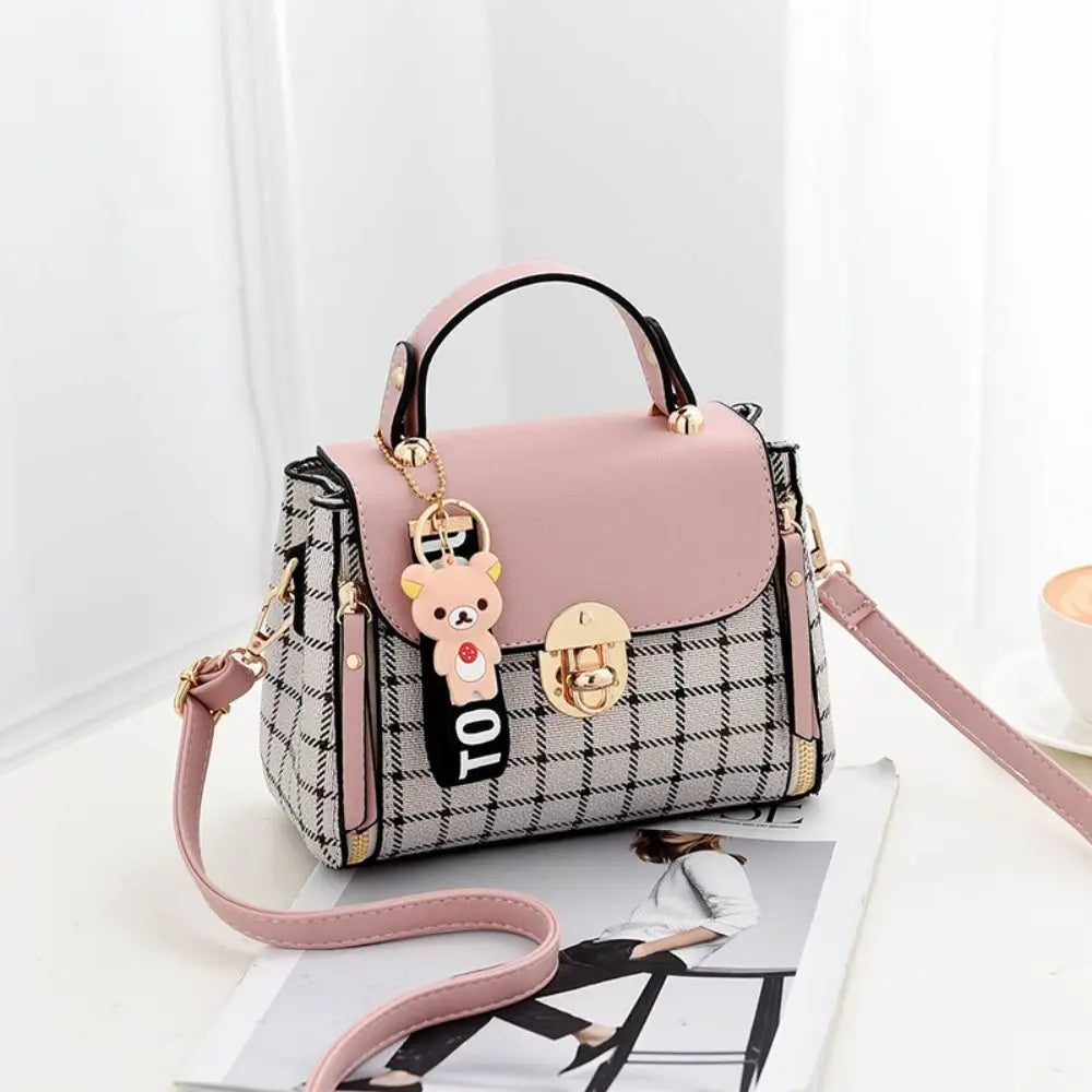 New PU Leather Shoulder Bags Plaid Pattern Buckle Handbags Flap Messenger Bag Women
