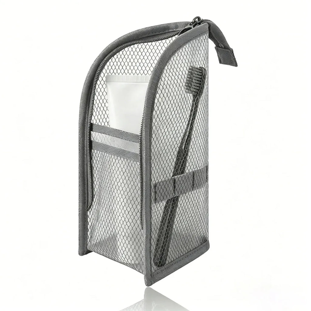 Large Capacity PVC Cosmetic Bag Waterproof Space Saving Toothbrush Toiletry Pouch Zipper Closure Vertical Design