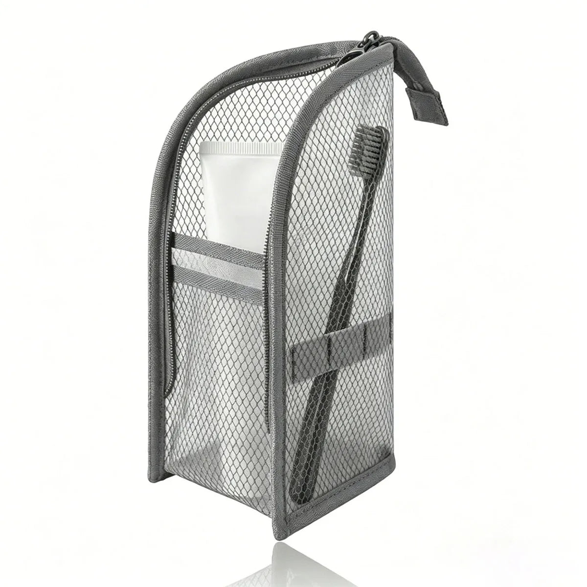 Large Capacity PVC Cosmetic Bag Waterproof Space Saving Toothbrush Toiletry Pouch Zipper Closure Vertical Design