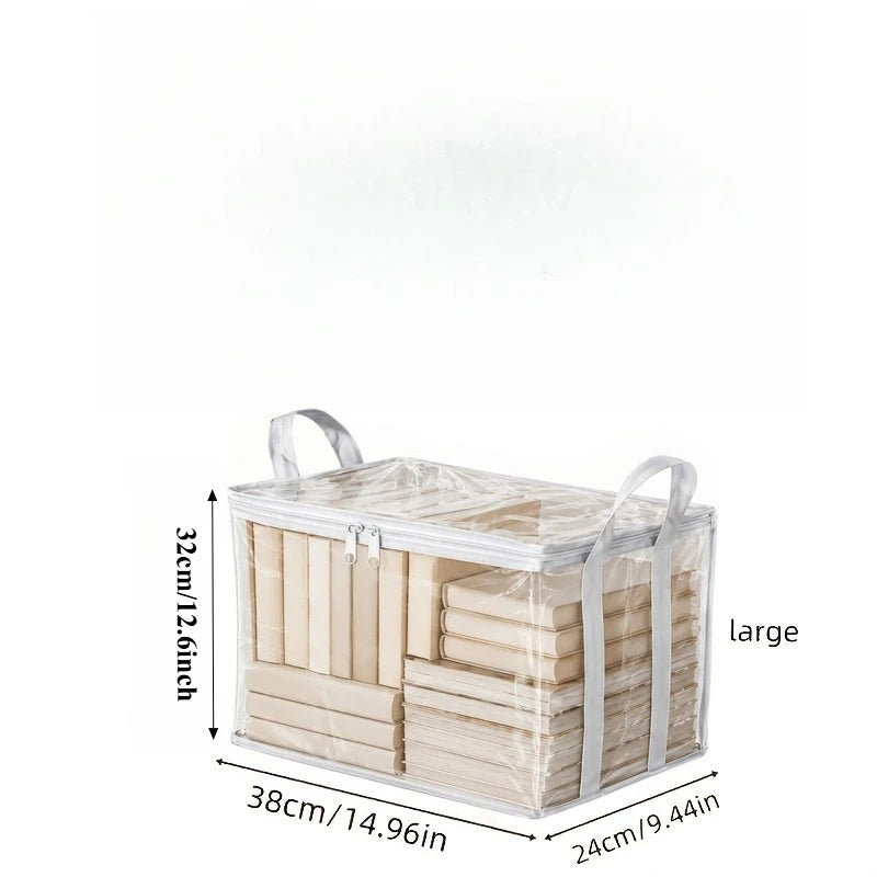 4pcs Clear PVC Storage Bag, Foldable Dustproof Organizer Bin with Handles, Double Zipper Travel Luggage Packing Cube for Clothes