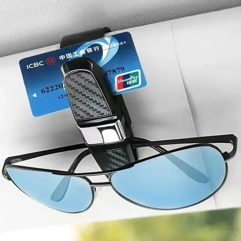 Silver Car Glasses Case Auto Sun Visor Glasses Holder Sunglasses Clip Card Holder Eyeglasses Accessories Car Interior