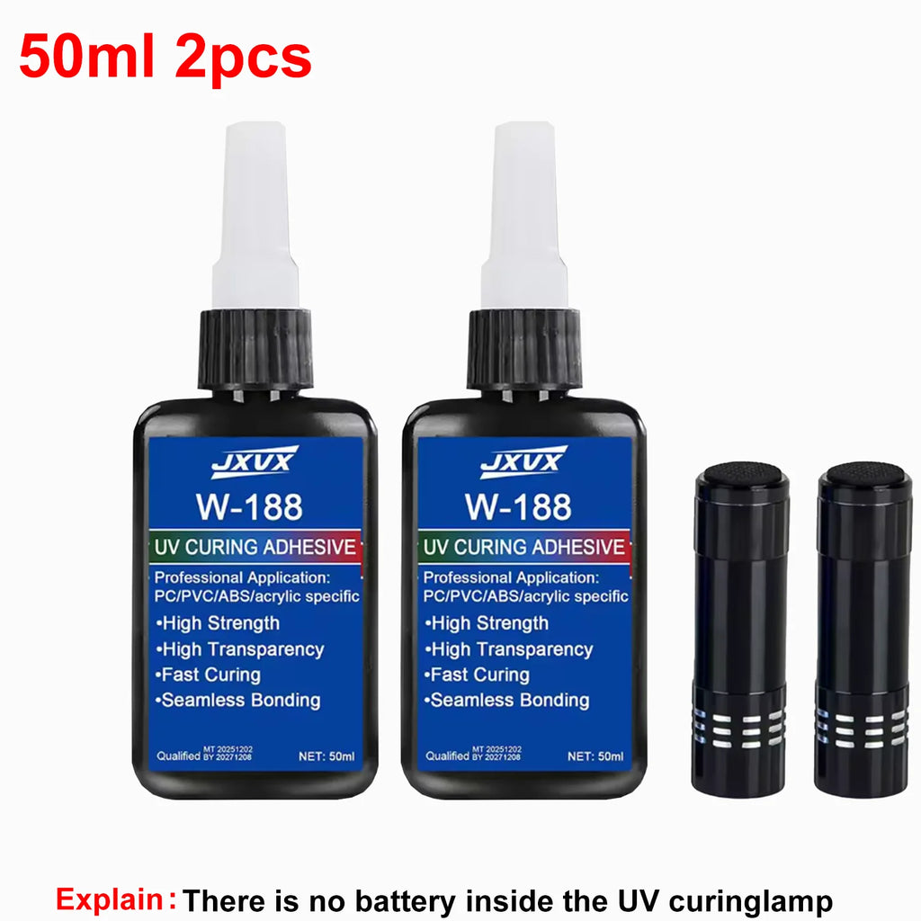 JXVX 1-3PCS New 50ml Strong UV W188 Adhesive, UV Curing Adhesive for Glass, Glass and Metal, ABS Bonding, UV Curing Lamp Welding