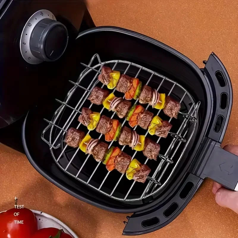 1set Stainless Steel Air Fryer Rack With 4 Roast Meat Picks Grill Air Fryer Accessories Cooking Rack Kitchen