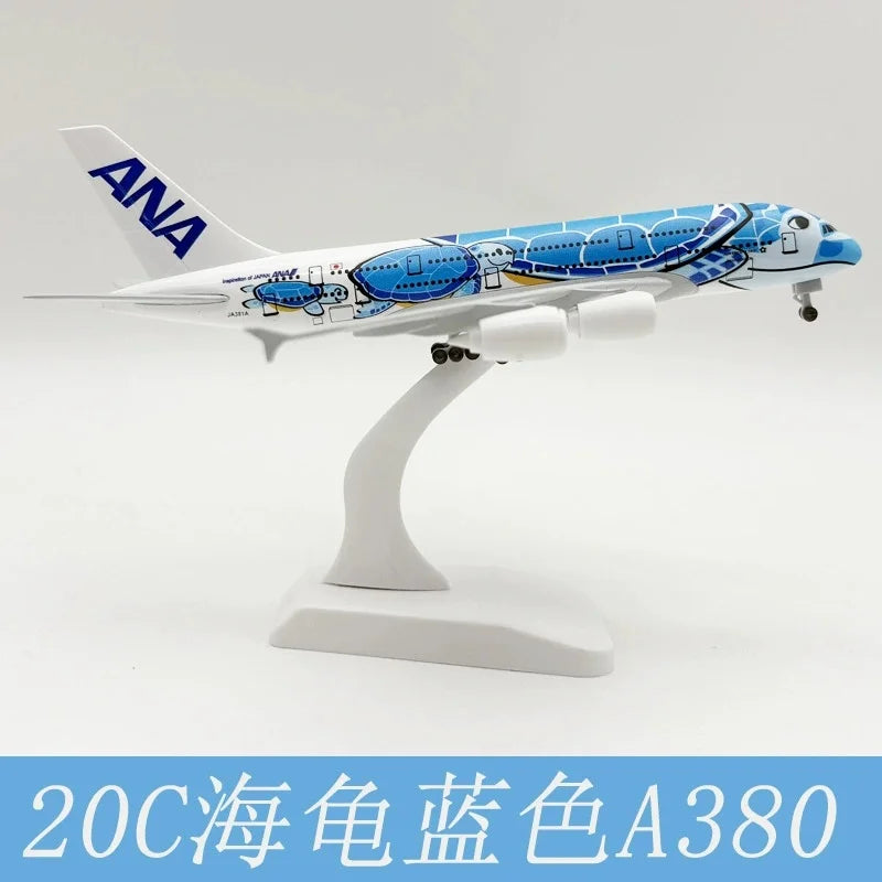20cm Japan ANA Airlines Series A380 Sea Turtle Simulated Aircraft Model 1:400 Scale Alloy Diecast Airplane Kids Toys With Wheel