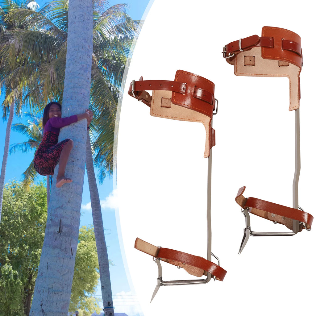 Climbing Pitons, Tree Climbing Gear, Double Claw Climbing Tool, Stainless Steel with Thickened Pedal, Reinforced Curved Frame, Safety Belt, Rope, Gloves, Secure Dual Buckle System, 220lbs Load, Outdoor Mountaineering Arborist