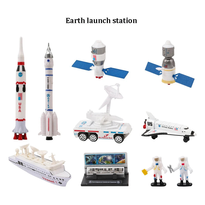 Rocket Model Aircraft Space Toy Set Child Car Launch Tower Space Ship Children's Creative Educational Toys