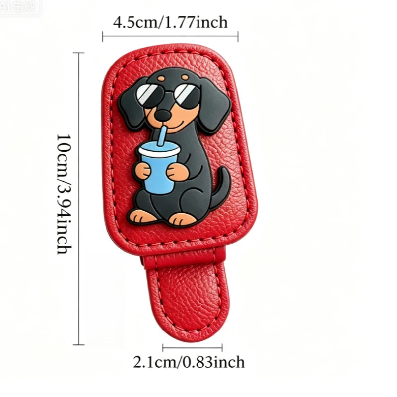 Car Sun Visor Sunglasses Clip Cute Dachshund Dog Cup Leather Glasses Holder Auto Eyeglasses Storage Car Accessories