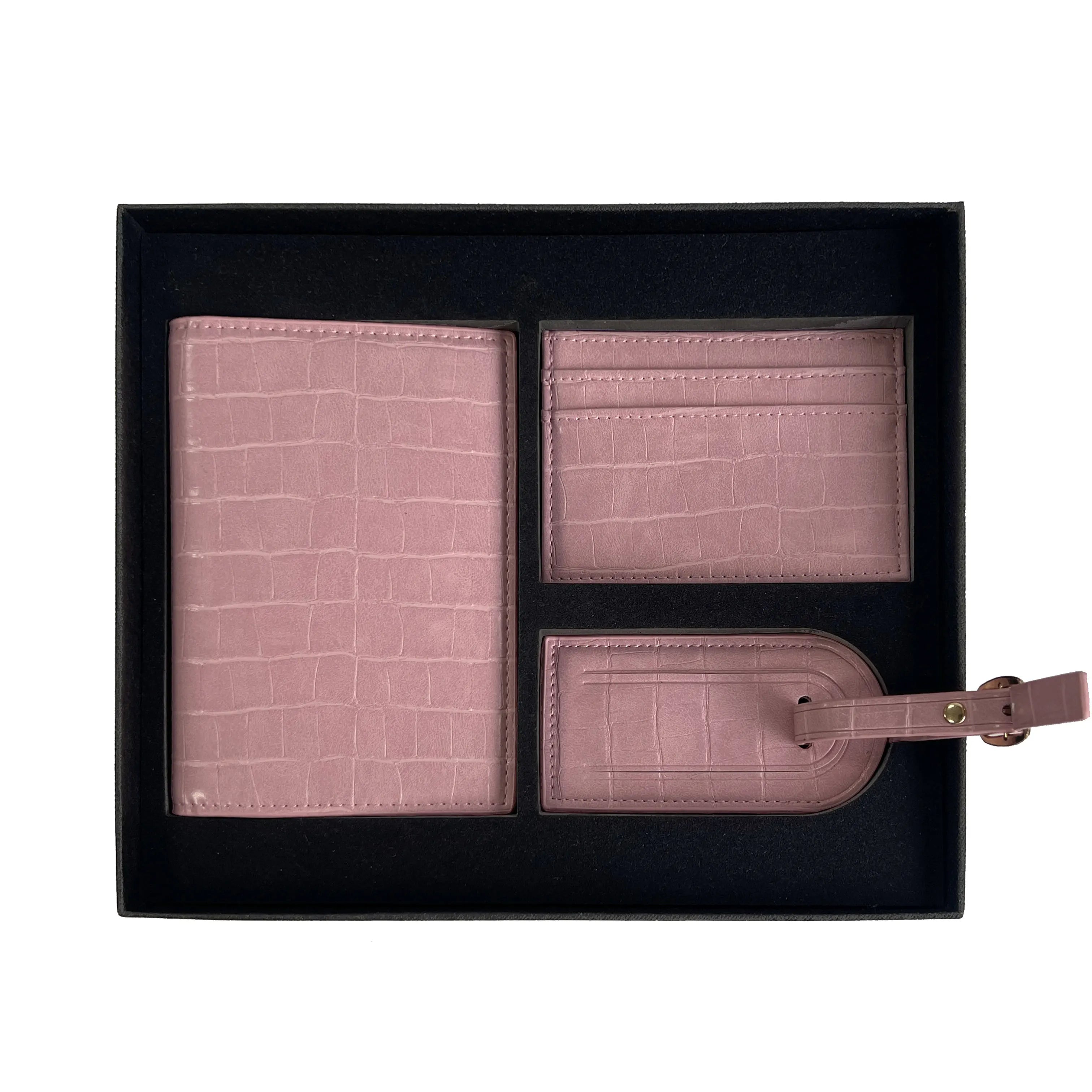Free Custom Name Initial Gift Box Set Classic Saffiano Pattern Passport Cover  Luggage Tag Cardholder Travel Accessories