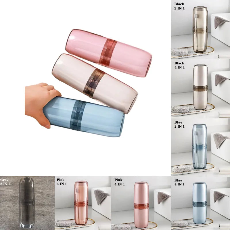 2/4 Cup Toothbrush Storage Box Portable Mouthwash Cup Toothpaste Holder Toiletry Travel Supplies Compact Bathroom Organizer