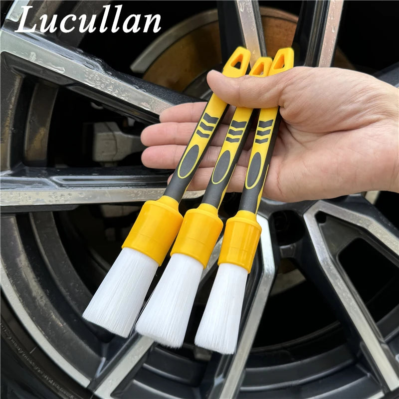 Lucullan White Nylon Hair Prewash&Interior Vent Cleaning Tools Unique Anti-slip Rubber Handle Car Detailing Brushes