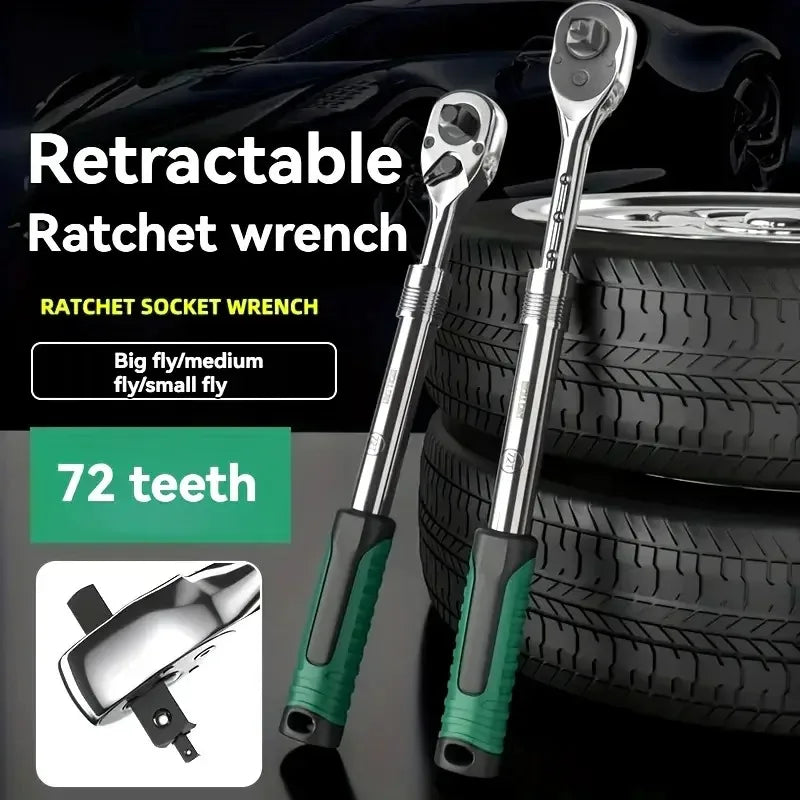 72Tooth Retractable Ratchet Wrench Automotive Repair Adjustable Drive Rotating Ratchet Quick Release 1/4 3/8 1/2" Manual Tool