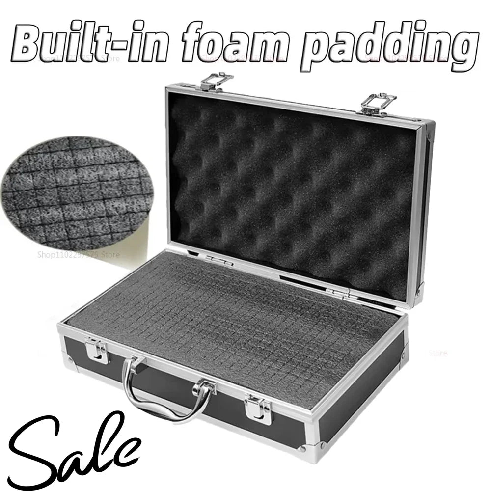 Portable Aluminum Tool Box with Sponge Lining Impact Resistant Storage Case Handheld Heavy Duty 30x17x8cm for Workshop Garage
