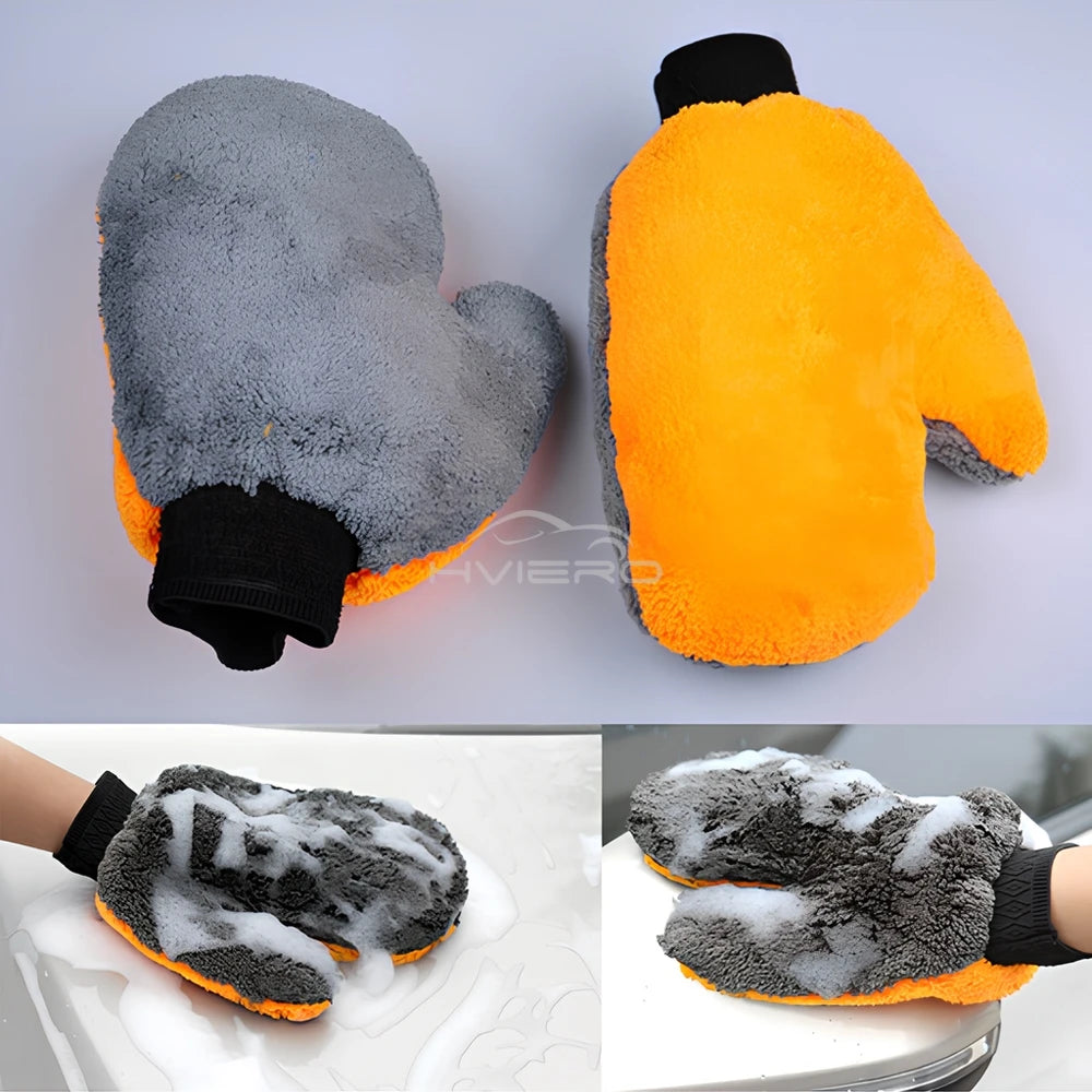 Auto Paint Care Wash Gloves Double Face Coral Velvet Bear Paw Beauty Cleaning Thumb Bicycle Tire Sponge Brush Tools Orange Gray