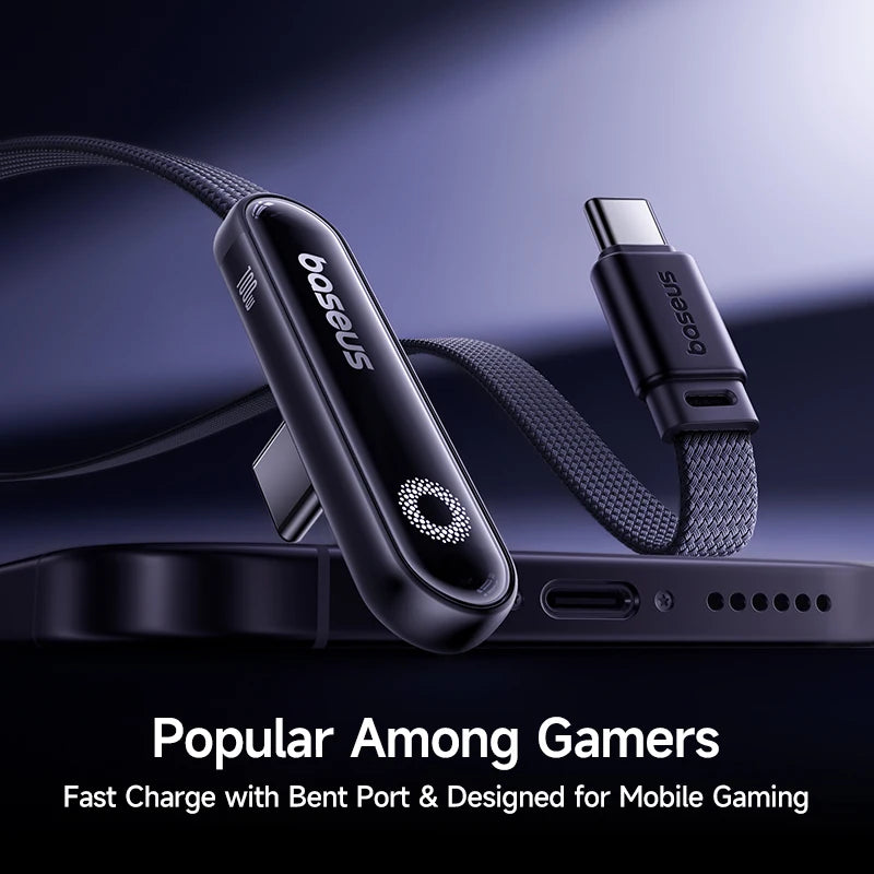 Baseus MVP3 Elbowed 100W USB C Cable For iPhone 16 15 Pro Max LED Light Type C Cable for Macbook Pro Xiaomi Samsung