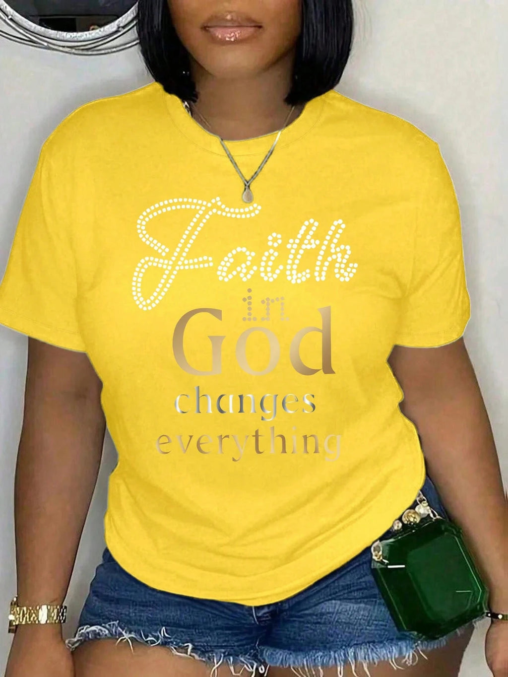 Plus Size Women's Faith In God Changes Everything Pattern Print T-shirt Summer Minimalist Casual Texture High Quality Loose Top