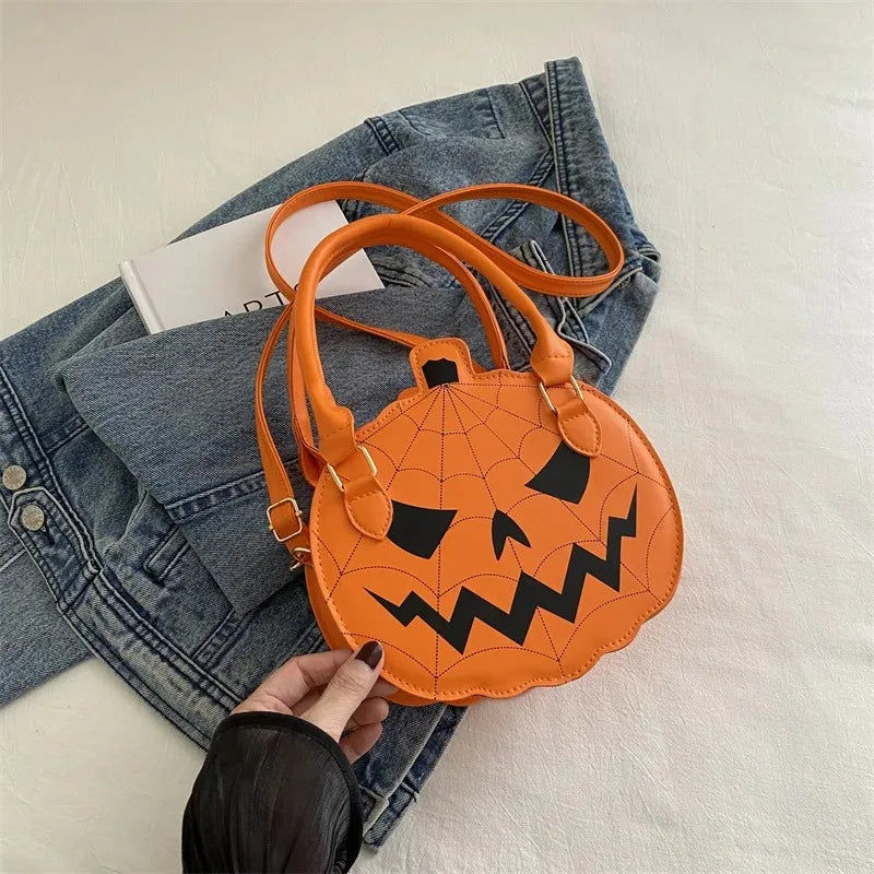 Halloween Single-Shoulder Bag, New Color-Blocking Hand-Held Women's Bag, Simple PU Material Single-Shoulder Pumpkin Bag