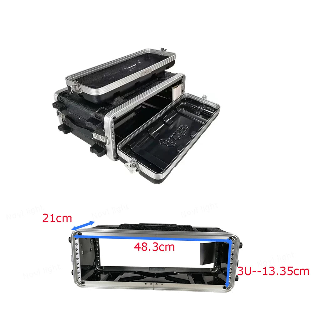 Portable ABS Cabinet with Main Body Depth 210mm, Aviation Box Chassis Rack Shockproof Case for 19 inch Receiver