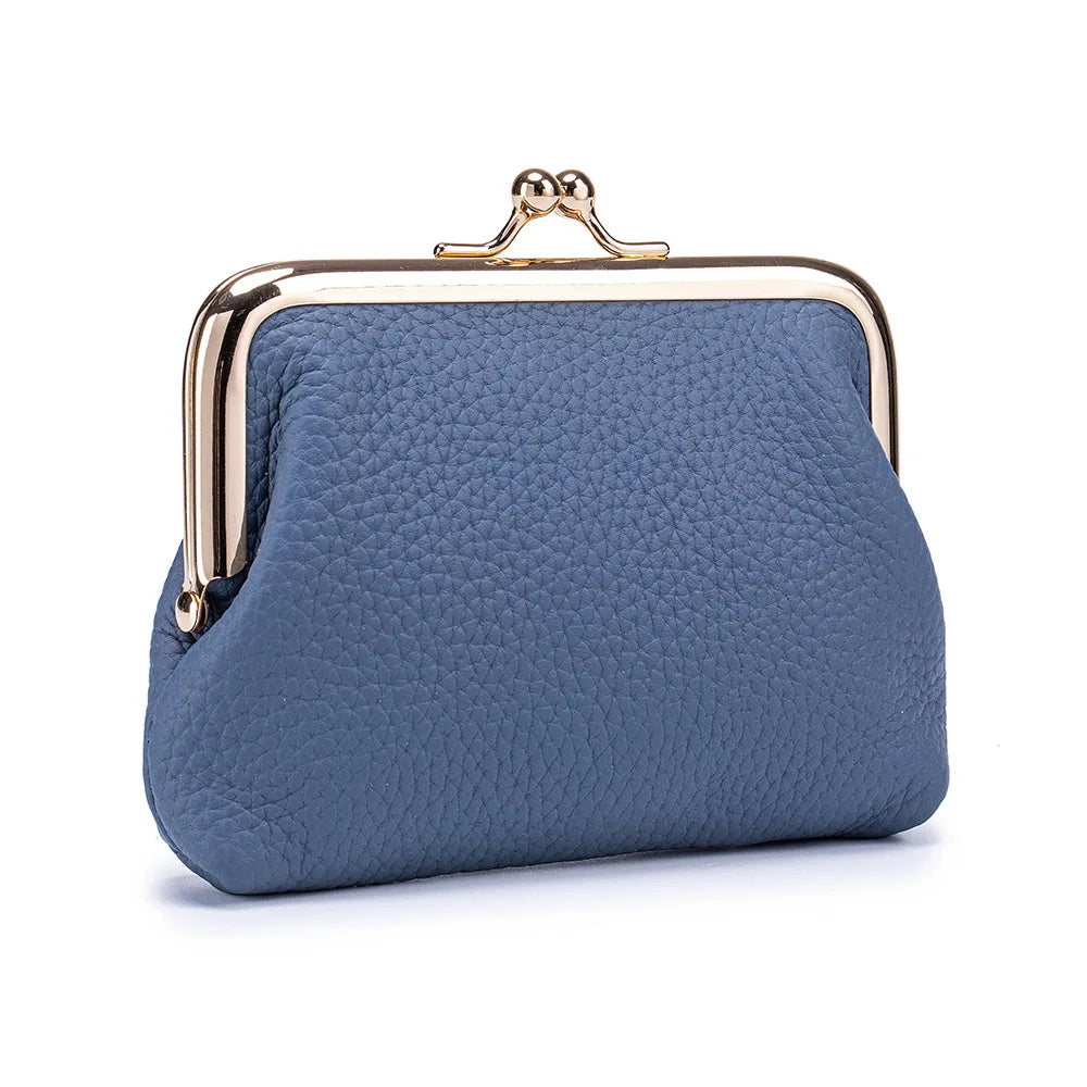 Women's Kiss Lock Crossbody Bag Genuine Leather Mini Handbags Kiss Clasp Crossbody Shoulder Bags Coin Purse Messenger Handbag