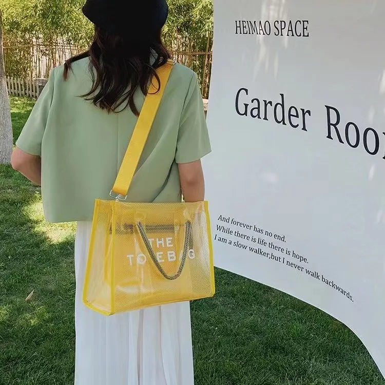 Fashion New High Capacity PVC Women's Bag Transparent Tote Bag Jelly Bag Handheld One Shoulder Crossbody Tote Bag