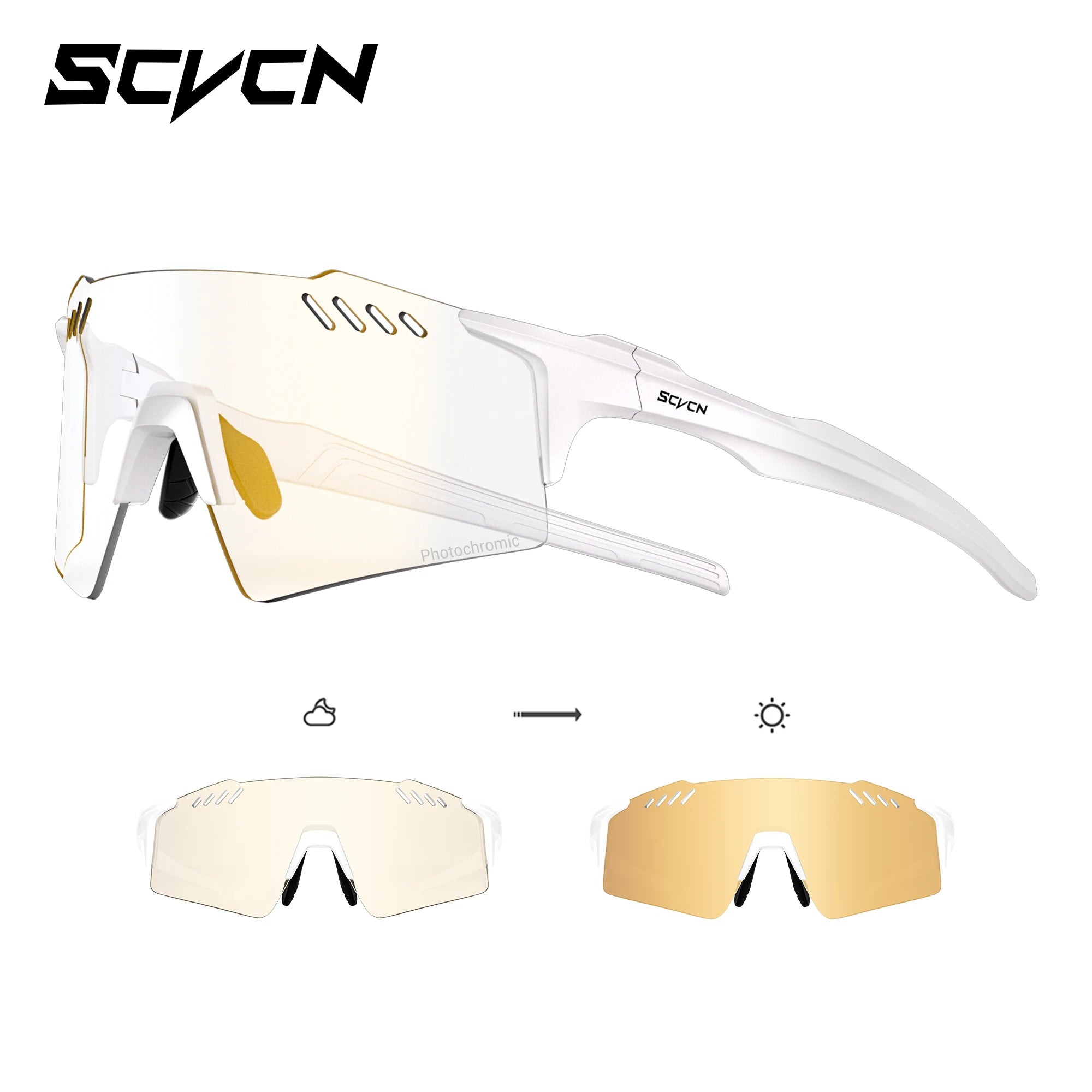 SCVCN Frameless Cycling Glasses UV400 Photochromic Bicycle Riding Eyewear Bike Running Equipment Sports MTB Outdoor Sport Hiking
