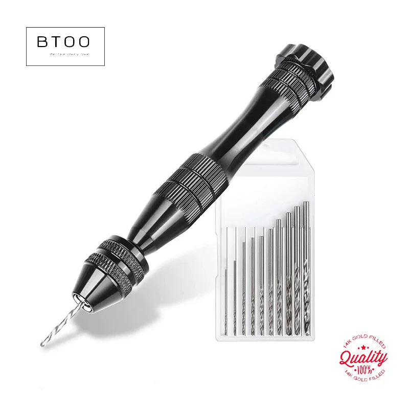 Hand Drill Set - Manual Pin Vise with 10 Mini Drill Bits 0.8 - 3 mm for  Jewelry MakingResin, Hobby Projects Push Hand Drill