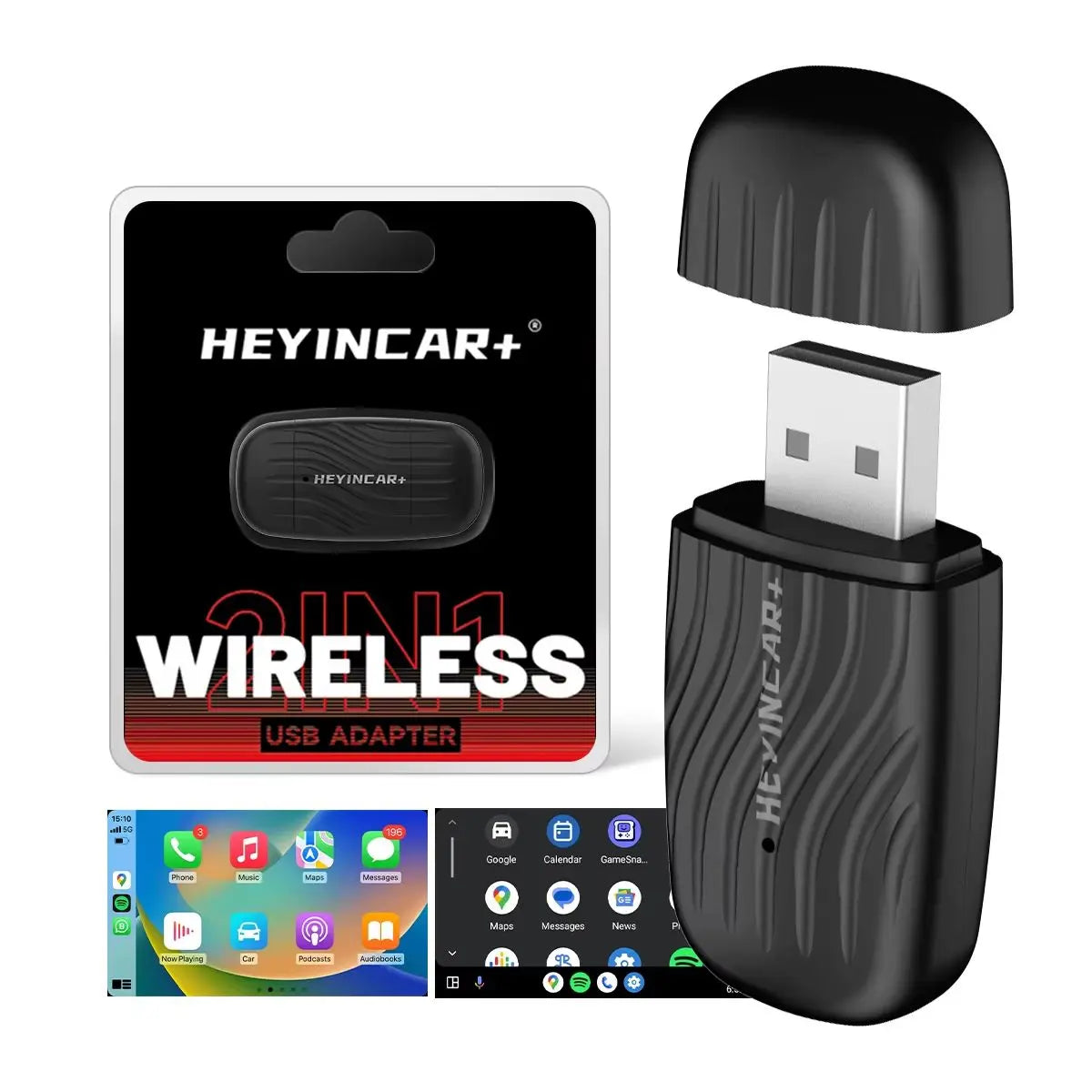 HEYINCAR 2-in-1 Wired to Wireless CarPlay Adapter Plug and Play CarPlay Box Android Auto Adapter Fast Connect Wifi BT Connect
