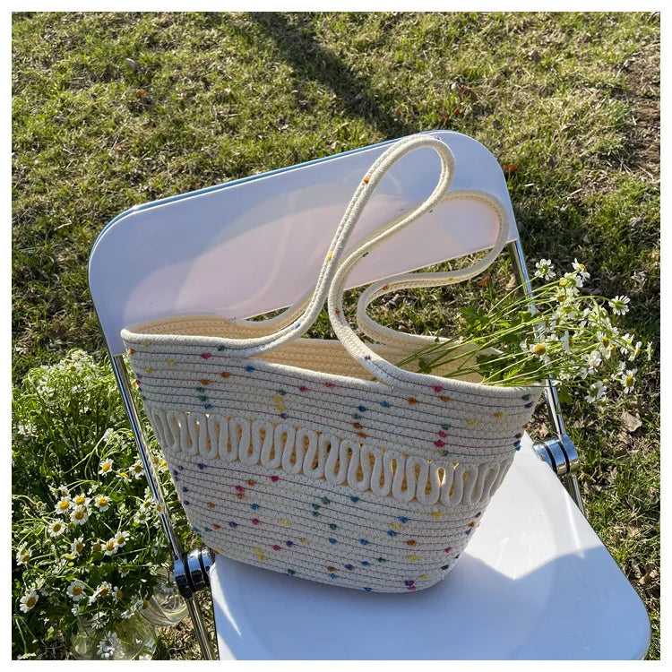 Shoulder Bag Summer Woven Bag Tote Bag Large Capacity Straw Bag for Summer Beach Holidays Women's Beach Bag Flower
