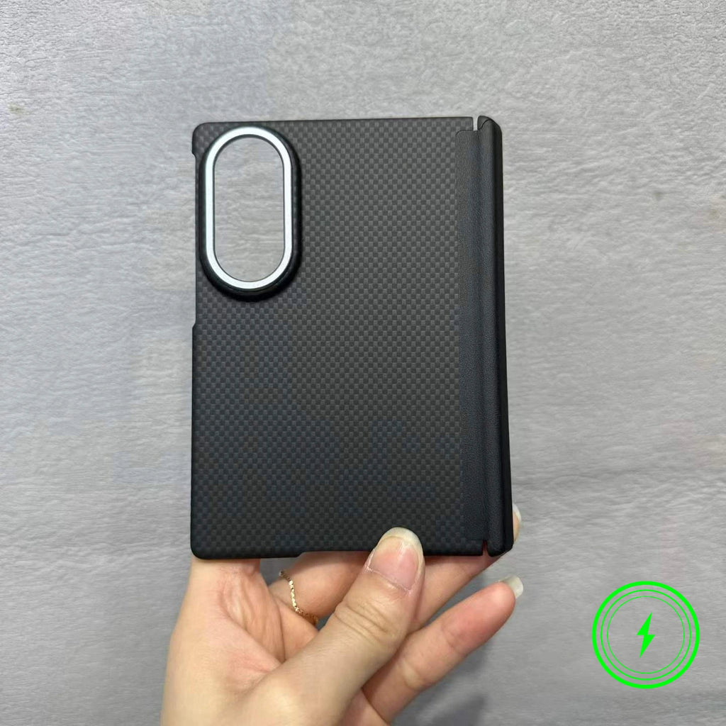 Luxury Busienss Nano-carving Carbon Fiber Texture Case for For Samsung Galaxy Z Fold 8 for Magsafe Hinge Alloy Lens Phone Cover