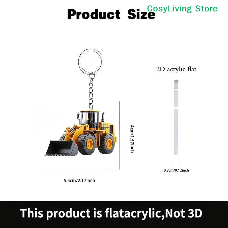Lightweight Key Ring Pendant Party Gift Forklift Tractor Construction Truck Cartoon Roller Model Car 2D Flat Excavator Keychain