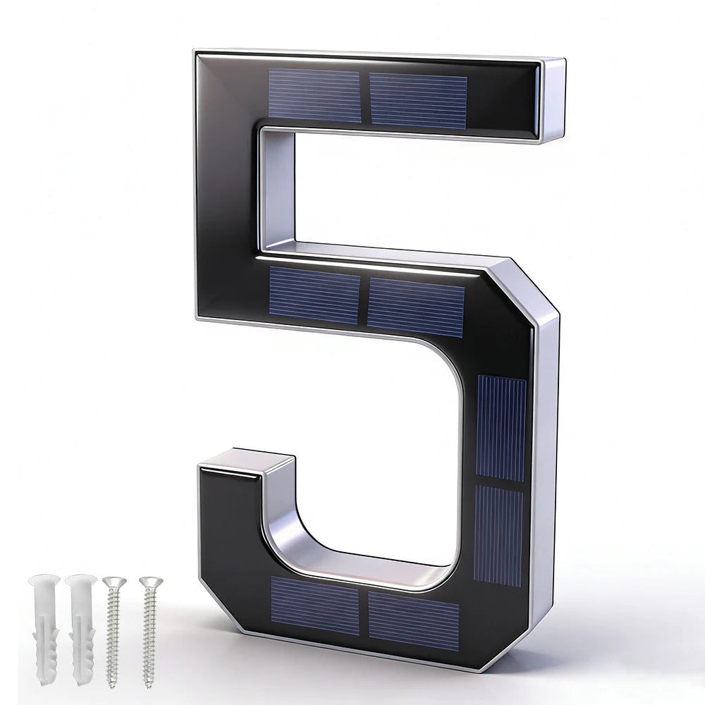 BORUiT Solar LED House Number Light Waterproof Outdoor Address Number Lamp Modern Home Garden Wall Decoration Lighting