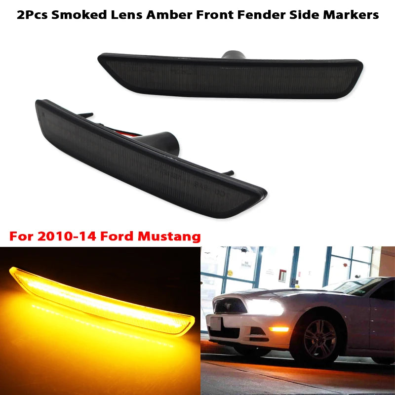 For Ford Mustang 2010-2014 Clear & Smoked Lens LED Side Marker Lamp Amber Front Red Rear Side Fender Lights