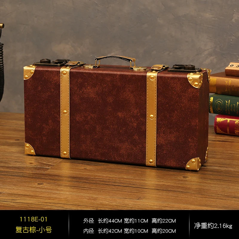 Customized Luxury Vintage Trunk Suitcase Red Travel Leather Luggage Valises Fashion Large Capacity Clothes Storage Prop Box