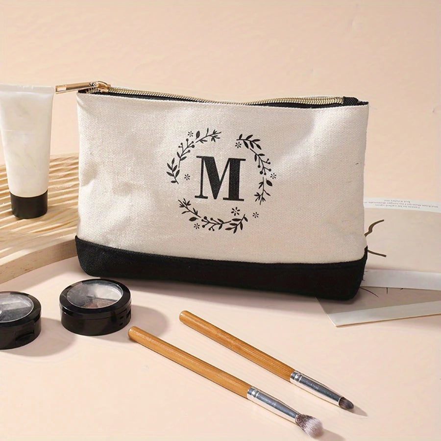 Fashion canvas lady's handbag  large capacity letter print makeup set  daily zipper coin purse key bag for going out