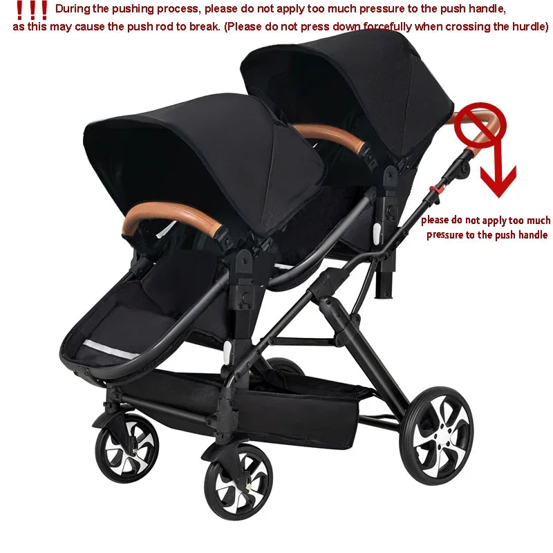 High landscape baby stroller for twins, suitable for folding four wheeled baby strollers for two children NEW 2025 kids car