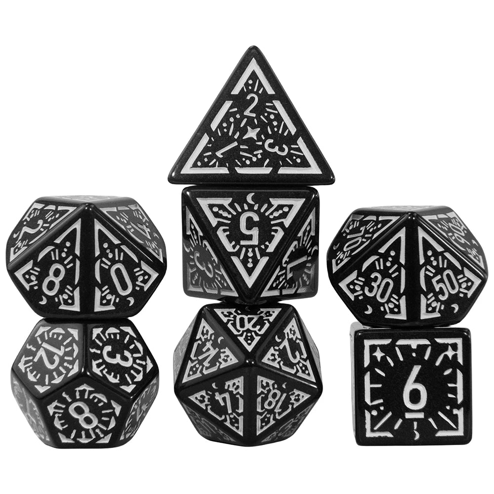 DND Dice Set 7pcs Textures Pattern Polyhedral Dice for DND Role Playing Game Accessories