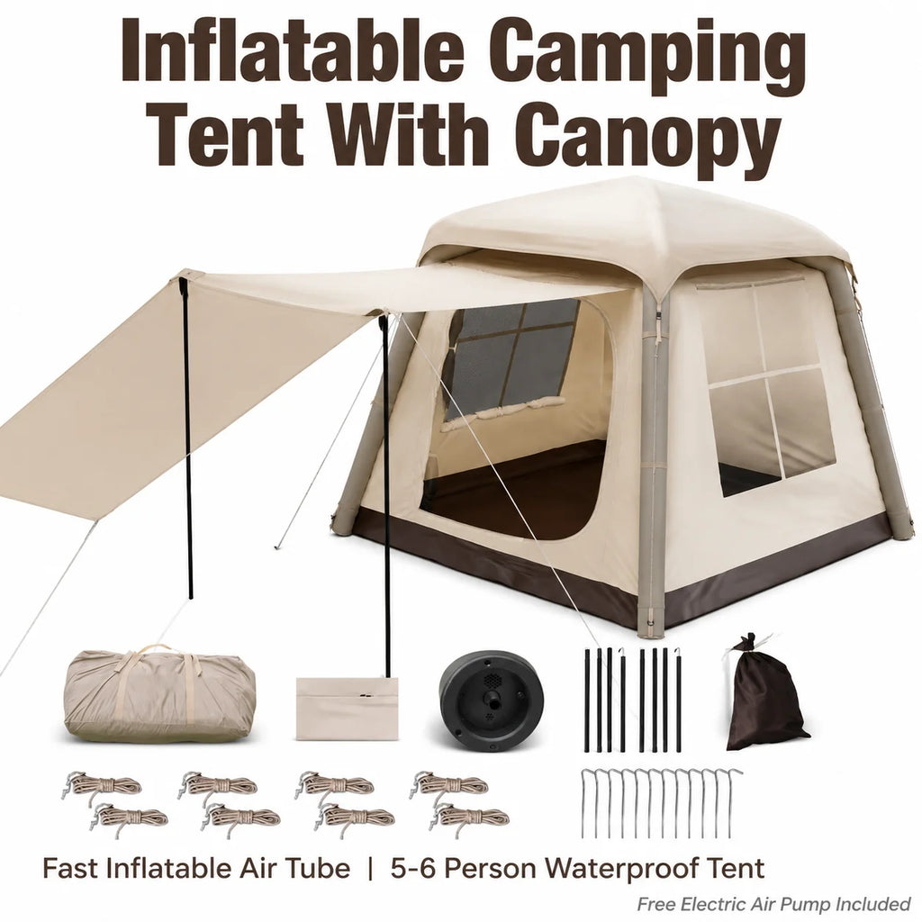 Inflatable Camping Tent for Family Outdoor Travel Waterproof Air Tube Tent Portable Glamping Tent with Pump