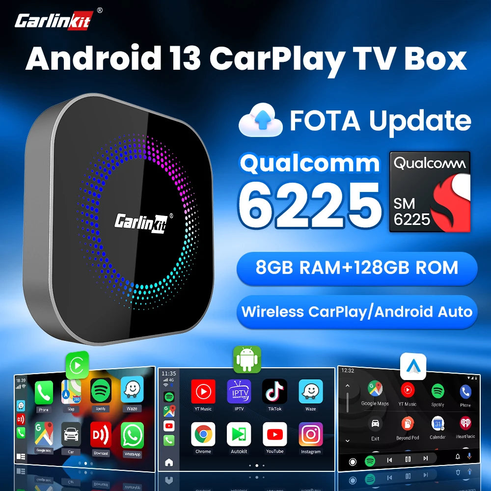 CarlinKit TV Box S2F Android 13 CarPlay Ai Box SM6225 8 Cores Wireless CarPlay Android Auto Video Streaming Box 4G LTE &WiFi GPS
