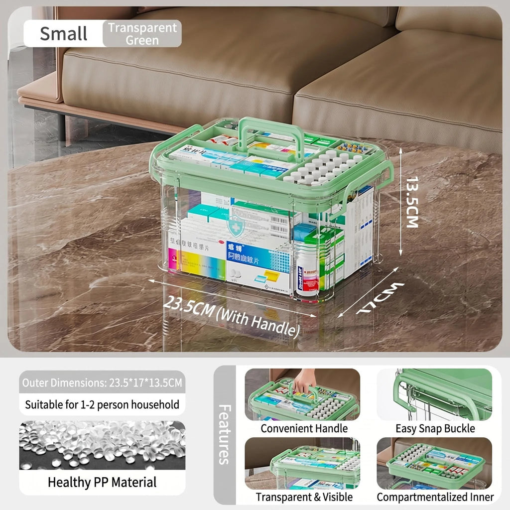 Transparent Double-Layer Medical Box Portable First Aid Medicine Box Home Handheld Large Capacity Child Medication Organizer