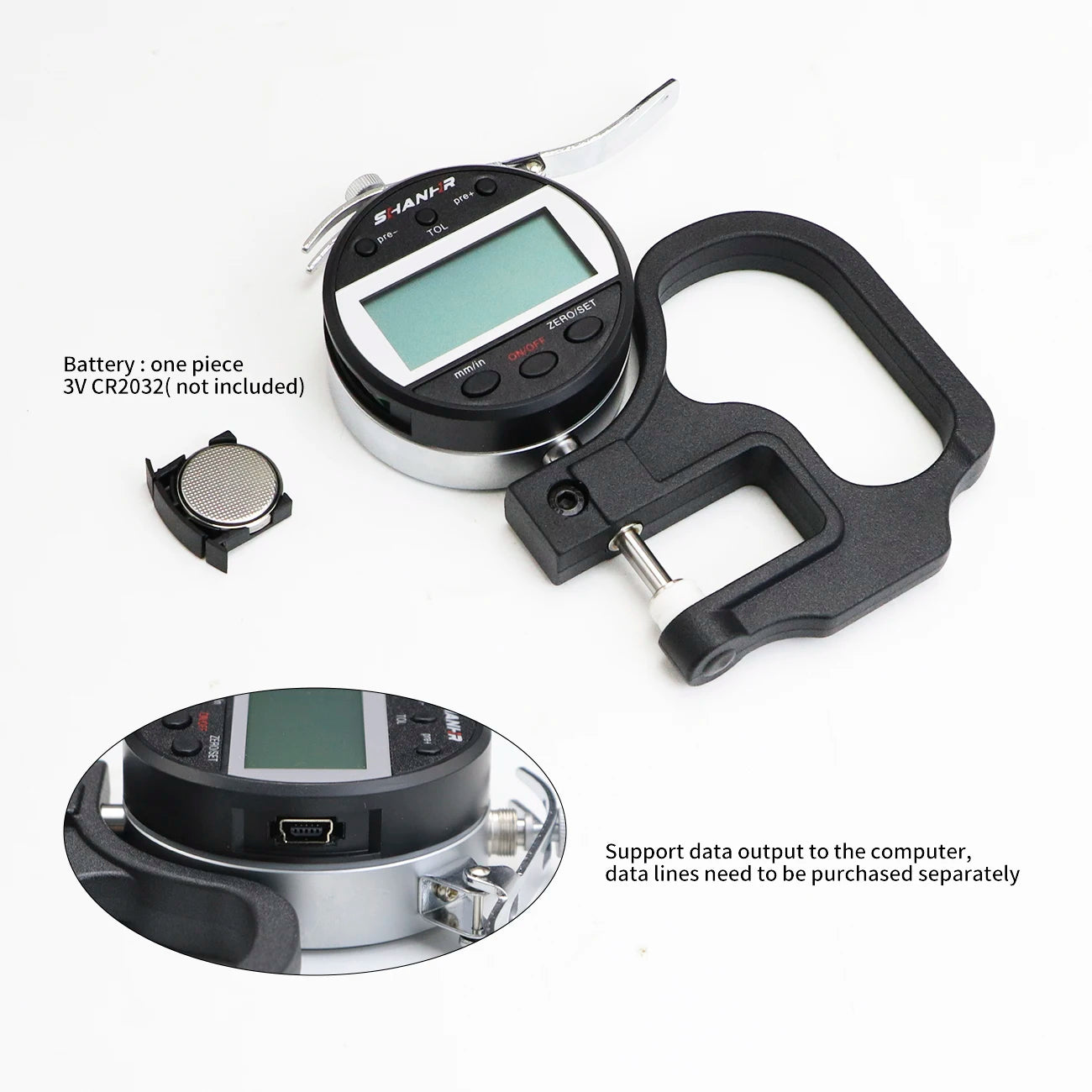 SHANHR Digital Thickness Gauge 0-10/0-25 mm, 0.01 mm Precision Measuring Tool for Leather and Glass
