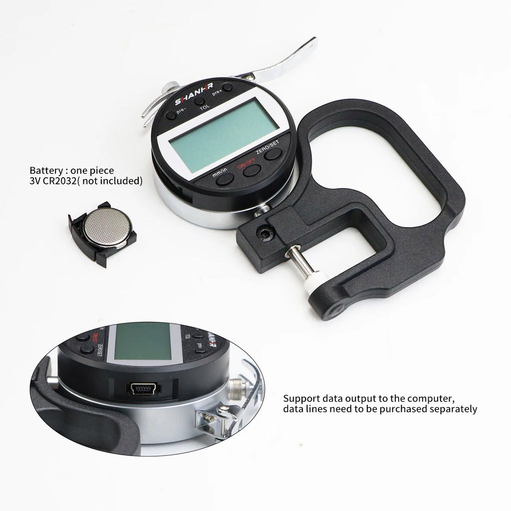 SHANHR Digital Thickness Gauge 0-10/0-25 mm, 0.01 mm Precision Measuring Tool for Leather and Glass