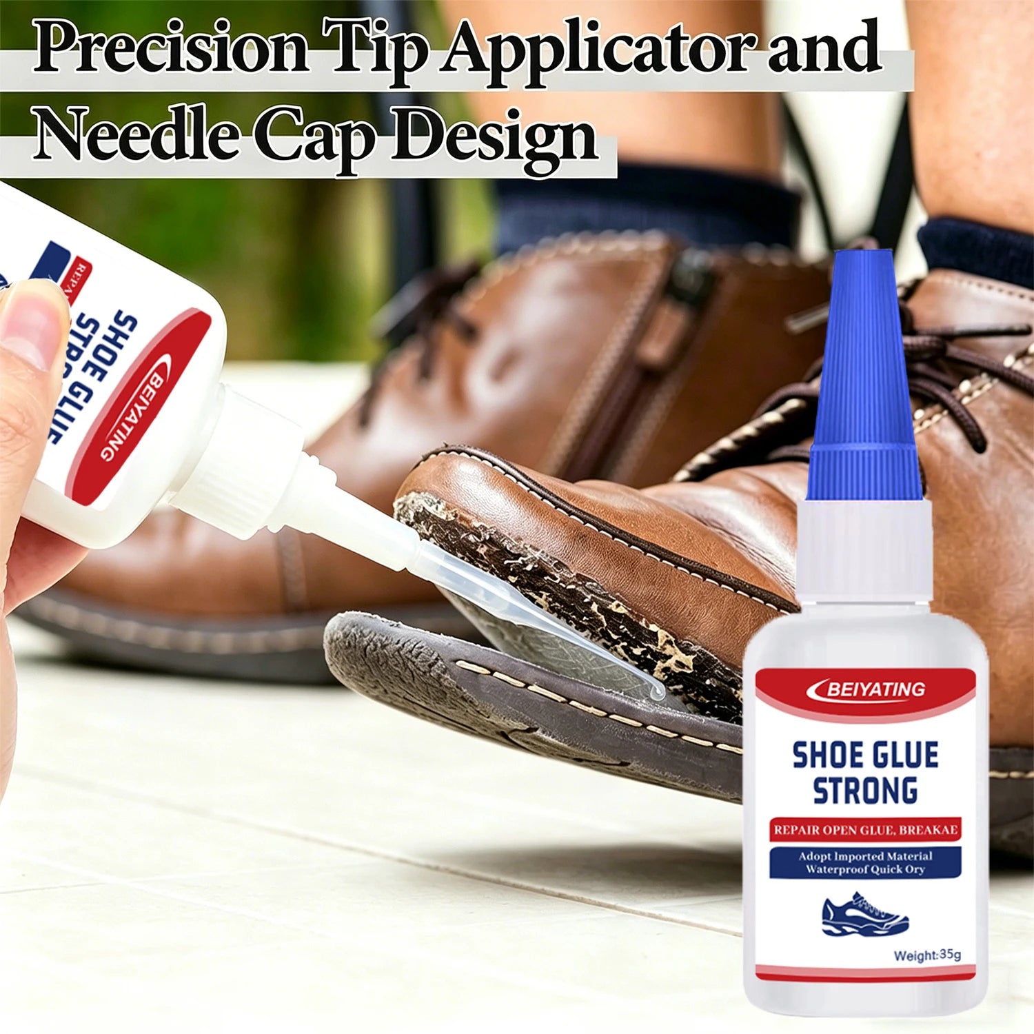 35-50g Super Strong Shoe Glue with Nozzle, Waterproof Fast Repair Adhesive for Sneakers Heels Leather, Professional Sole Repair