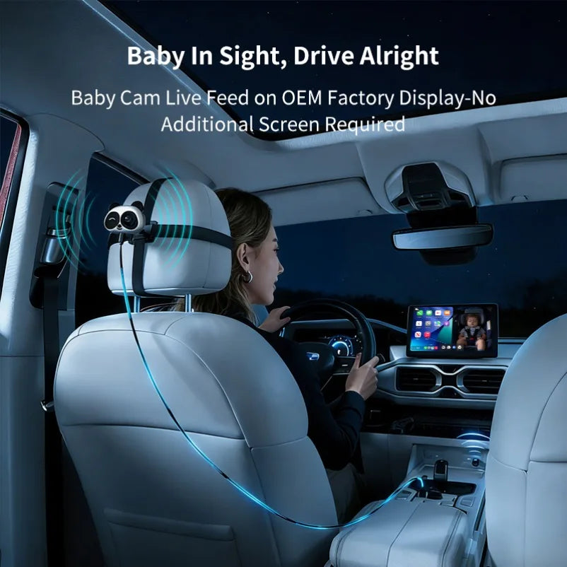 VIKEFON Cabin Care Wireless CarPlay Adapter 1080P HD Baby Car Camera 150° Wide-angle Night Vision split-screen Backseat Monitor