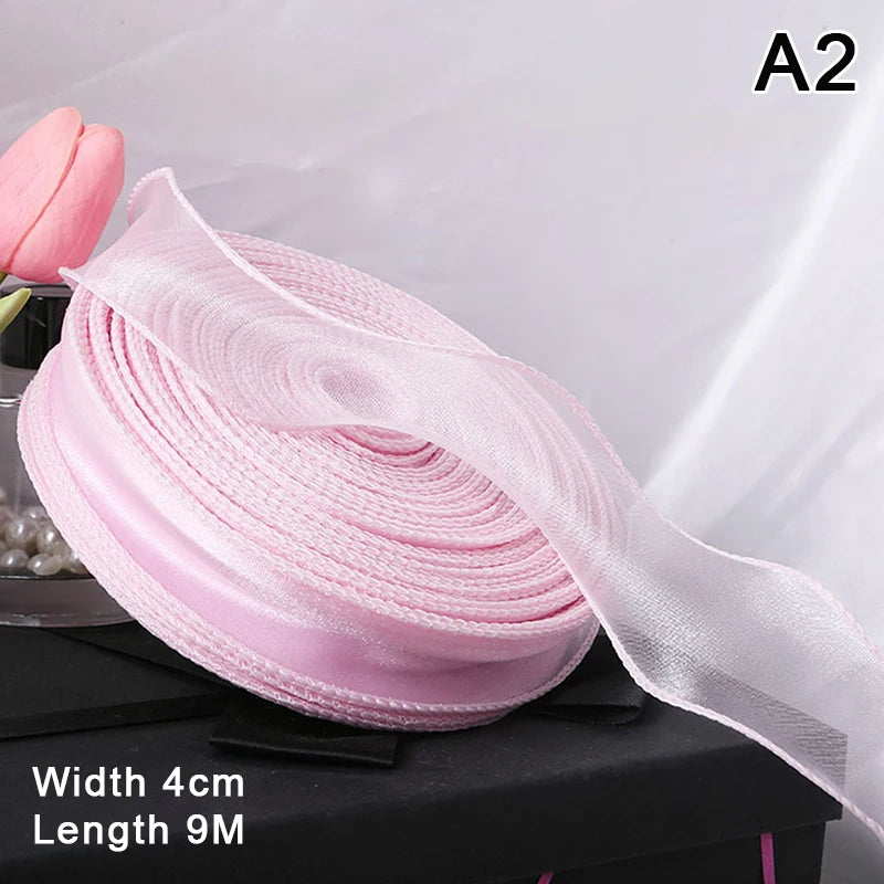10Yards/Roll Sheer Chiffon Ribbon Organza Satin Ribbons For Gift Wrapping Decoration Wedding Bouquets Wreath Sewing Supplies