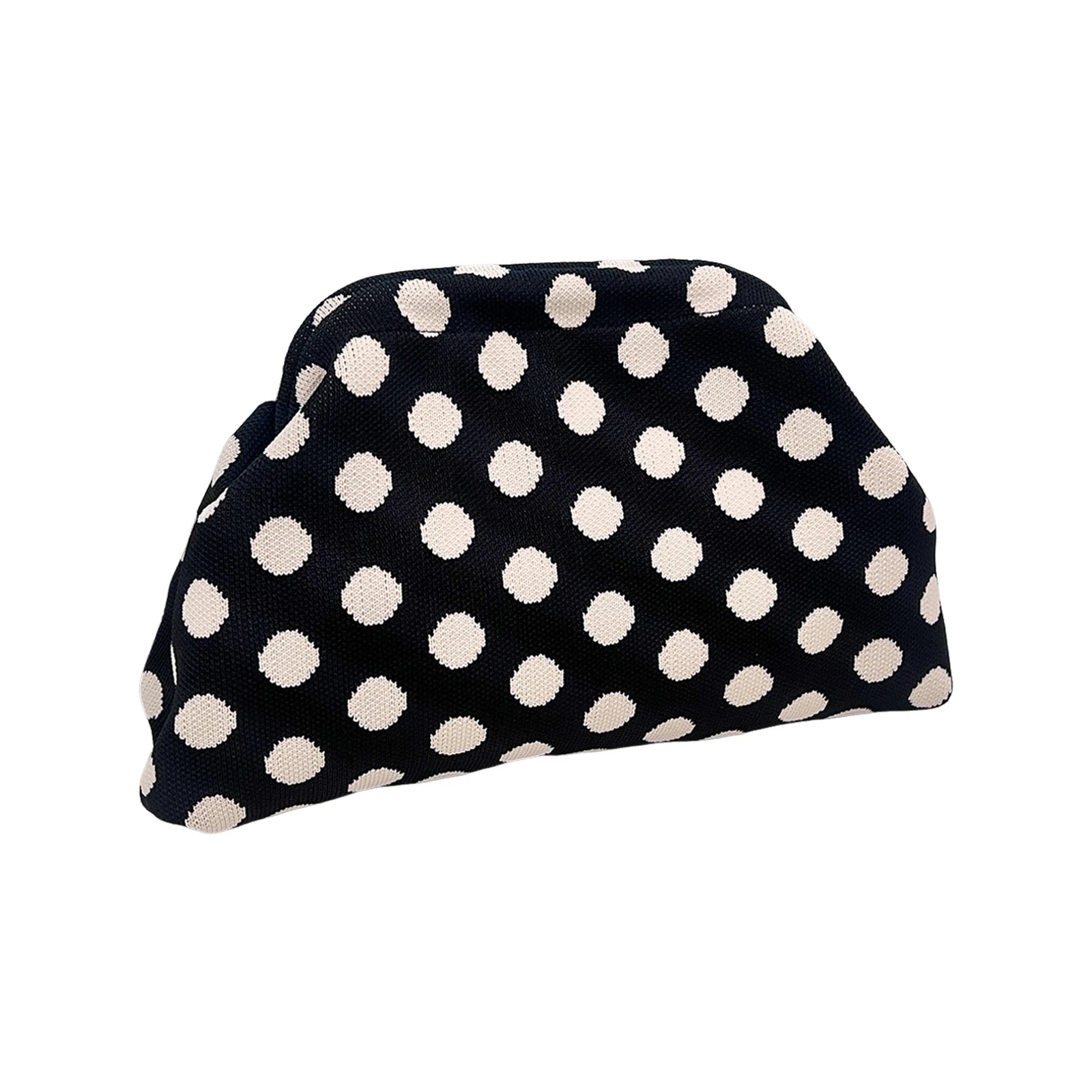 Women Trendy Striped Knitted Polka Dot Clutch Bag Large Capacity Bag with Handle for Commute Shopping