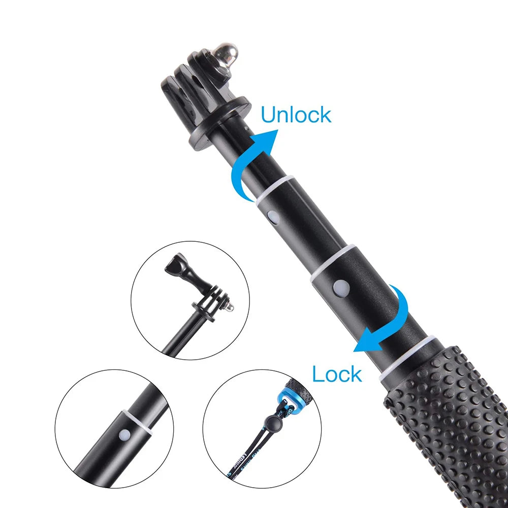 Selfie Stick 19-inch/48cm Short Extension Pole Retractable Portable Grip Compatible with GoPro Hero DJI Osmo Action and more