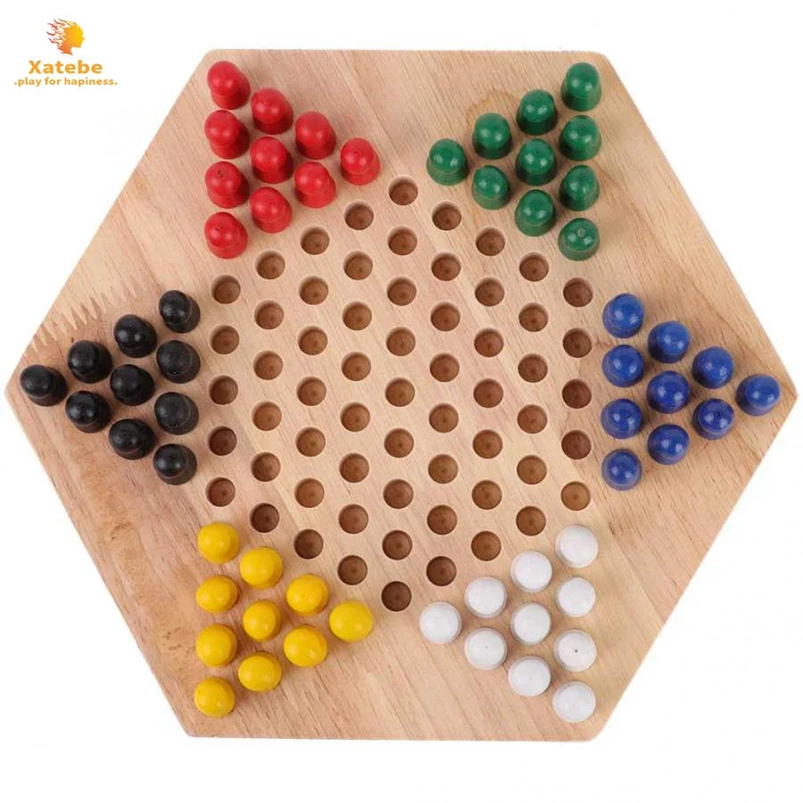 Chinese Checkers Set Wooden Educational Board Kids Classic Checkers Set Strategy Board Set Kid Family Toy Chess Board Game Gift