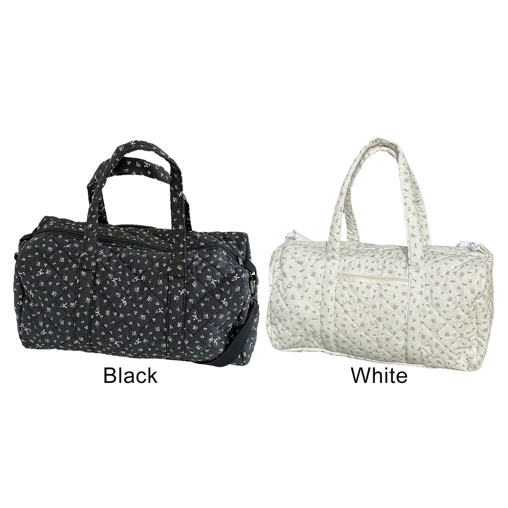 Cotton Quilted Travel Bag with Zipper Gym Bag Floral Print Overnight Bag for Women Weekend Travel Shopping