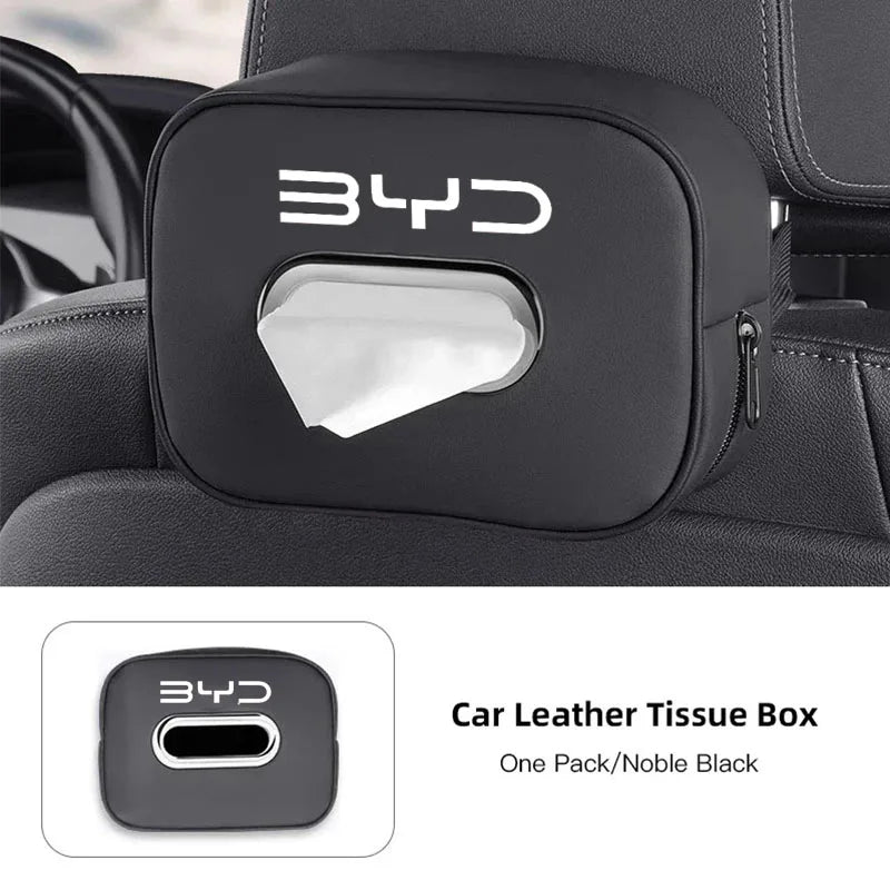 For BYD Car Tissue Box PU Leather Auto Sun Visor Headrest Armrest Tissue Holder Storage Case For Song Plus Han Tang Dolphin Seal