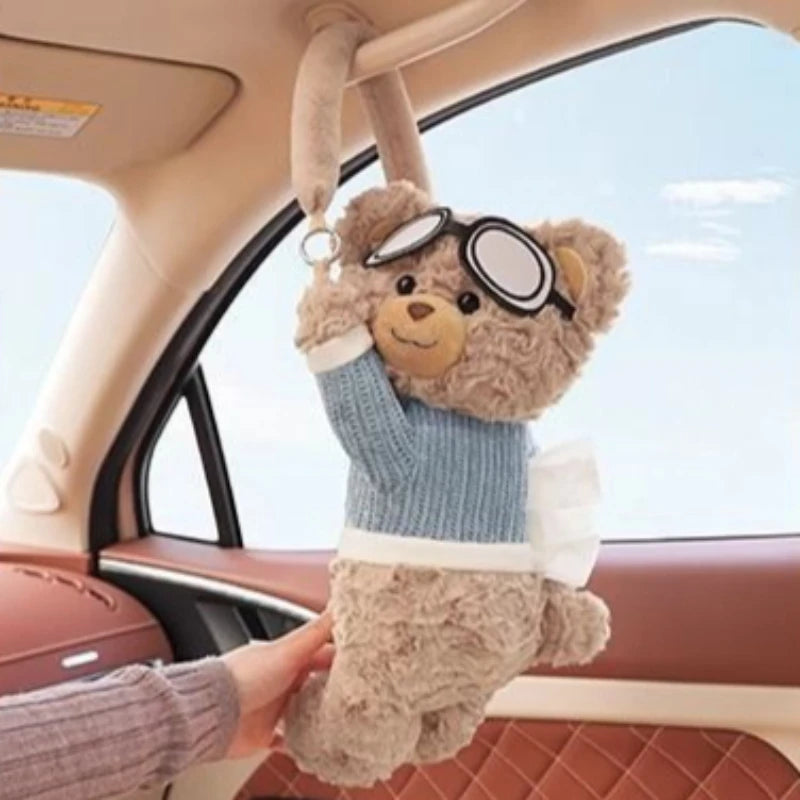 1pcs Car Tissue Box Bear Cartoon Hanging Tissue Box Hanging Armrest Box Paper Case Car Inner Decor